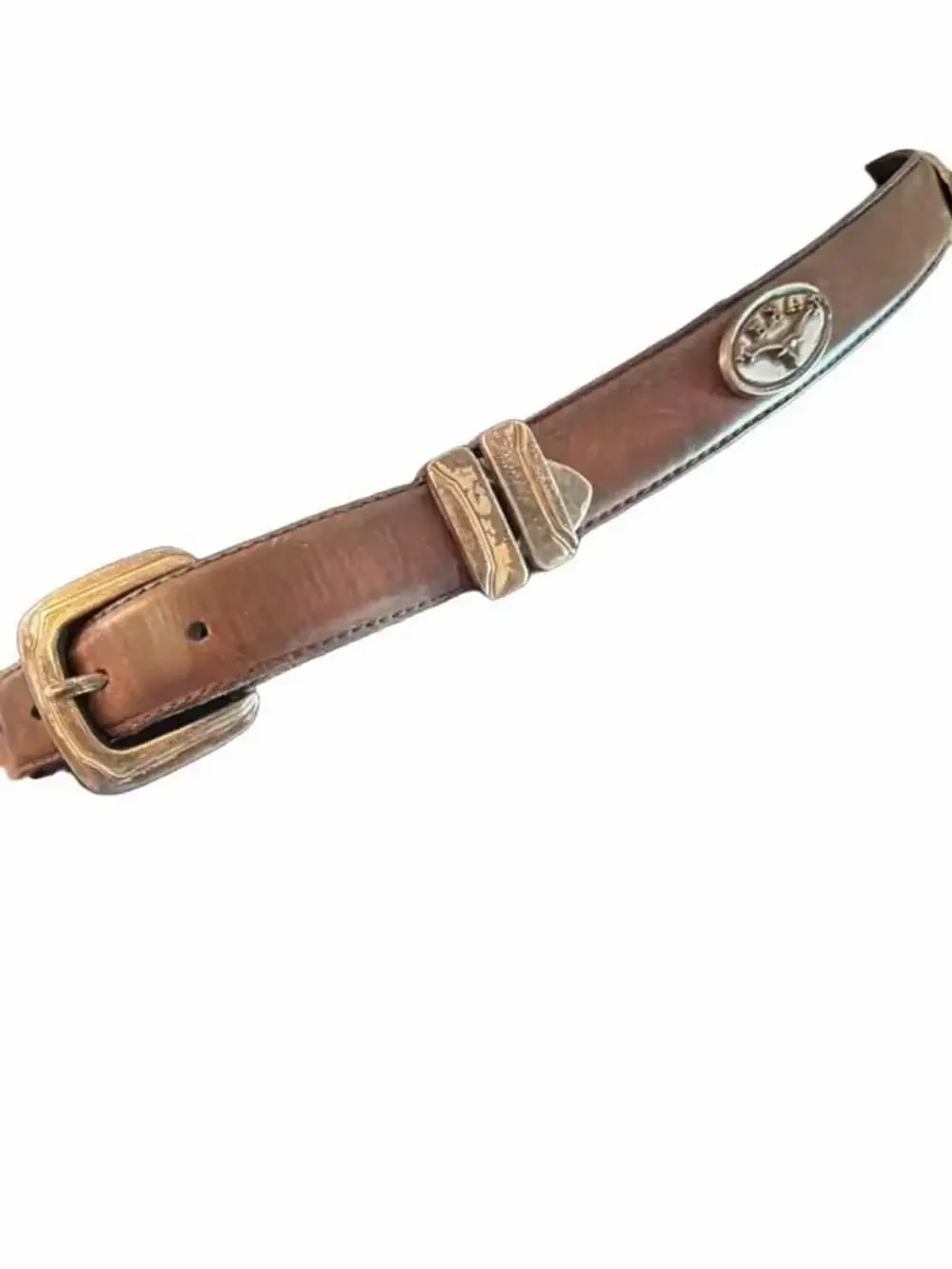 Vintage Brown Leather Western Belt with Texas Longhorn Conchos